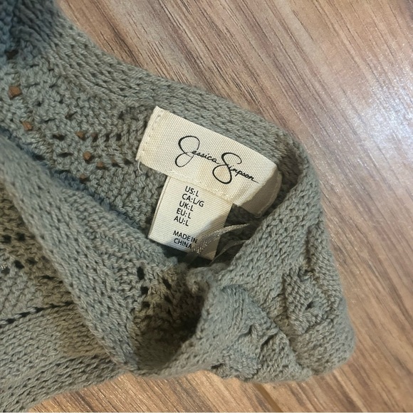 Jessica Simpson Green Cropped Crochet Knit Tie-Front Tank Top Women’s Large - Picture 4 of 4